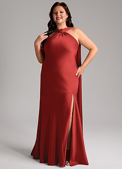 Azazie Kinsley Vestidos de madrinha de casamento Vestido Romã de Cetim elástico de sereia com Fenda Lateral image11