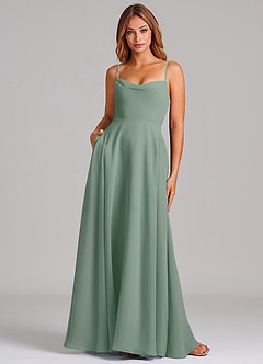 Azazie Elle Bridesmaid Dresses Silver Sage A-Line Pleated Chiffon Dress image1