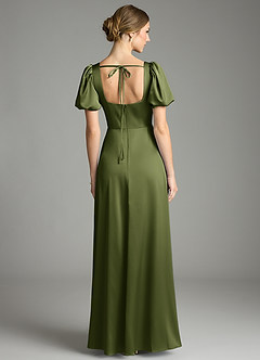 Azazie Fyona Bridesmaid Dresses Olive A-Line Pleated Stretch Satin Dress image7