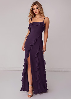 Azazie Malia Bridesmaid Dresses Plum Sheath Ruched Chiffon Dress image3
