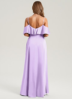 Azazie Jean Bridesmaid Dresses Lilac A-Line Off the Shoulder Stretch Satin Dress image2