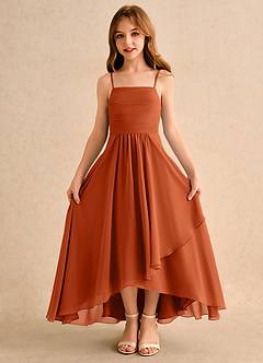 Azazie Twilight Dance Girls Formal Flower Girl Dresses Burnt Orange A-Line Pleated Chiffon Dress image6