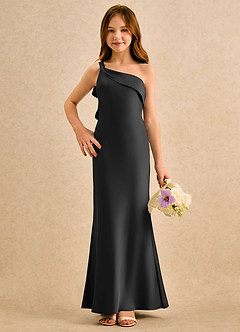 Azazie Almond Girls Formal Sukienki dla dziewczynek sypiących kwiaty Osłona Jedno ramię Satyna elastyczna Długość podłogi Sukienka image4