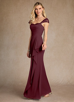 Azazie Belfast vestidos de madre de la novia Vestido de Cabernet de Malla de Recto con Encaje image3