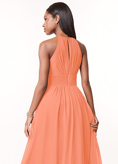 Azazie Bonnie Robes de demoiselle d'honneur Robe Trapèze en Mousseline de soie Trou de serrure froncé Coucher De Soleil image4