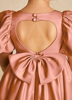 Azazie Muffin Flower Girl Dresses MAI TAI A-Line with Sleeves Matte Satin Dress image4