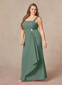 Azazie Weisz vestidos de madre de la novia Vestido de Eucalipto de Gasa de Corte En A con Cuello cuadrado plisado image11