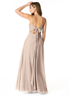 Azazie Rae Final Sale Taupe A-Line Bow Mesh Dress image2
