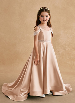 Azazie Jodi Flower Girl Dresses English Rose A-Line Matte Satin Dress image3