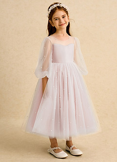 Azazie Trudy Flower Girl Dresses Blushing Pink Ball-Gown Sweetheart Neckline Tulle Dress image1