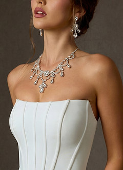 front Crystal Waterfall Drop Necklace and Earrings Set