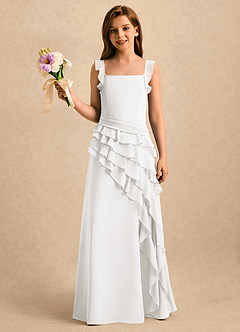 Azazie Lila Girls Formal Flower Girl Dresses Ivory A-Line Ruched Chiffon Dress image3