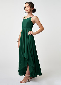 Azazie Collette Junior A-Linie Gestreift Chiffon Kleid Smaragd image3