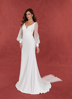 Azazie Yunifer At-home Try On Dresses Diamond White Mermaid V-Neck lace Stretch Crepe Dress image5