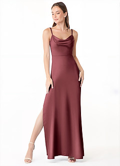 Azazie Alaija Bridesmaid Dresses Merlot Mermaid Side Slit Stretch Satin Dress image2