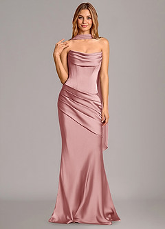 Azazie Pelagia Suknie dla druhen Syrena Gorset Satyna elastyczna Do ziemi Sukienka image3