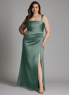Azazie Sierra Robes à essayer chez vous Robe Trapèze en Satin extensible Corset Rose Poussiéreuse image8