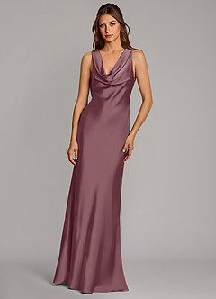 Azazie Cheryl Vestidos de damas de honor Vestido Amatista de Satén Elástico de Corte Sirena image4