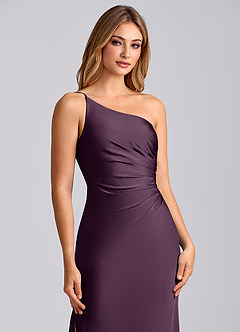 Azazie Marseli 신부 들러리 드레스 인어 한쪽 어깨 스트레치 새틴 바닥 길이 드레스 image7