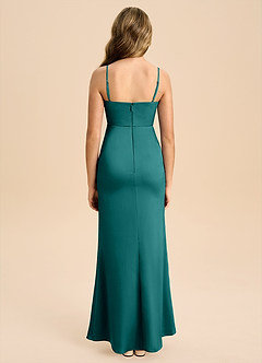 Azazie Buzzy Junior Peacock Sheath Pleated Stretch Satin Dress image2