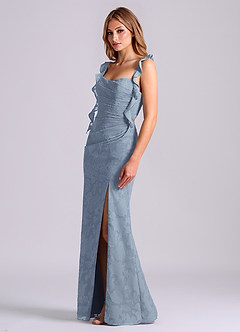 Azazie Jessamine Bridesmaid Dresses Dusty Blue Mermaid Corset Floral Burnout Dress image4