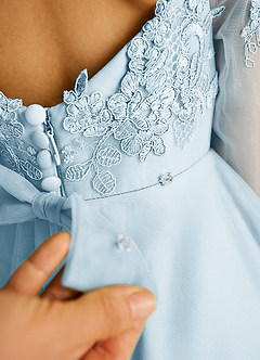 Azazie Precious Blumenmädchenkleider A-Linie Spitze Tüll Kleid Himmelblau image6