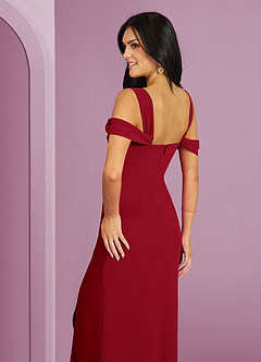 Barbie ♥ Azazie Robes de demoiselle d'honneur Robe Trapèze en Mousseline de soie Épaule décolletée Écarlate image2