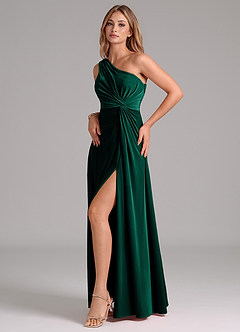 Azazie Brooke Jurken voor bruidsmeisjes Jurk van flueel met A-Lijn One-Shoulder Smaragd image4