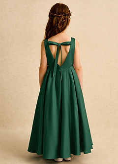 Azazie Pepper vestidos de niña de las flores Vestido de Verde Oscuro de Satin Mate de Corte En A con Plisado image7