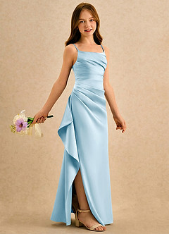 Azazie Cannoli Girls Formal Flower Girl Dresses Sky Blue A-Line Pleated Matte Satin Dress image1