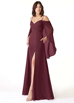 Azazie Cienna Bridesmaid Dresses Cabernet A-Line Off the Shoulder Chiffon Dress image4