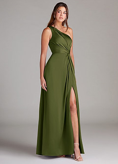 Azazie Brooke Brautjungfernkleider A-Linie One-Shoulder Stretch-Satin Kleid Helles Olivgrün image5