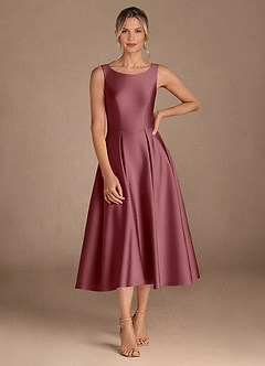 Azazie Fulton Mother of the Bride Dresses Desert Rose A-Line Pleated Stretch Satin Dress image4