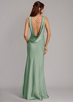 Azazie Cheryl At-home Try On Dresses Agave Mermaid Stretch Satin Dress image5
