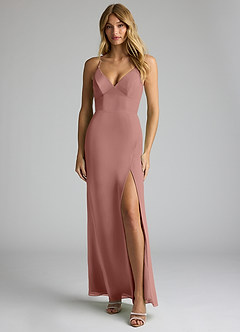 Azazie Becca Bridesmaid Dresses Cedar Rose Sheath V-Neck Chiffon Dress image1