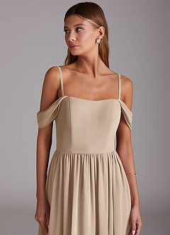 Azazie Calianna Bridesmaid Dresses Taupe A-Line Off the Shoulder Chiffon Convertible Dress image2