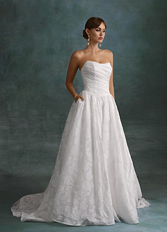 Azazie Nadine Wedding Dresses Diamond White A-Line Strapless Floral Burnout Dress image4