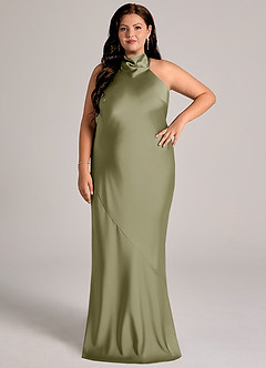 Azazie Velli Bridesmaid Dresses Pistachio Mermaid High Neck Stretch Satin Dress image8