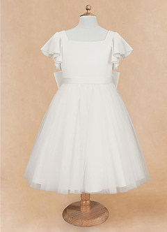 Azazie Kaeya Flower Girl Dresses Ivory A-Line Bow Tulle Dress image5