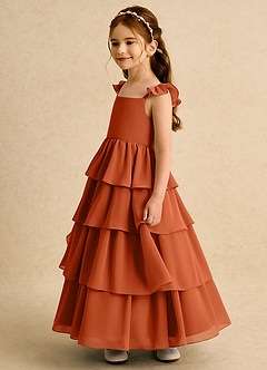 Azazie Boba Blumenmädchenkleider A-Linie Rechteckiger Ausschnitt Chiffon Kleid Gebranntes Orange image7