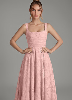 Azazie Azaria Bridesmaid Dresses Powder Pink A-Line Corset Floral Burnout Dress image6