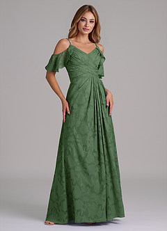 Azazie Dakota Abiti da Damigella Abito A-Line in Burnout Floreale a Spalla Scoperta Eucalipto image1