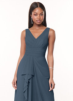 Azazie Julianna Robes de demoiselle d'honneur Robe Trapèze en Mousseline de soie Neptune image5