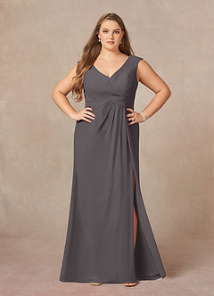 Azazie Sally Abiti per la Madre della Sposa Abito A-Line in Chiffon con Scollo a V a Pieghe Grigio Acciaio image8