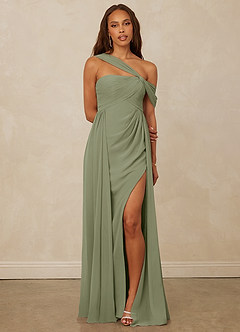 Christian Siriano Bridal for Azazie 1014 Bridesmaid Dresses Pistachio A-Line Off the Shoulder Chiffon Dress image1