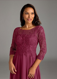 Azazie Marge Mother of the Bride Dresses Mulberry A-Line Scoop Lace Chiffon Dress image5