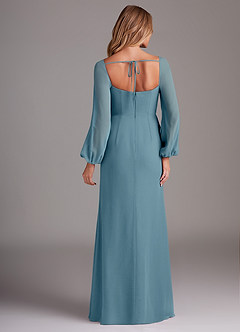 Azazie Charissa Bridesmaid Dresses Moody Blue Sheath Long Sleeve Chiffon Dress image6