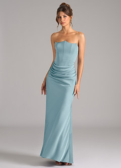 Azazie Debby Bridesmaid Dresses Moody Blue Mermaid Strapless Stretch Satin Convertible Dress image4