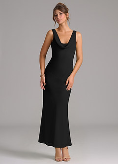 Azazie Rylina At-home Try On Dresses Black Mermaid Pleated Chiffon Dress image1