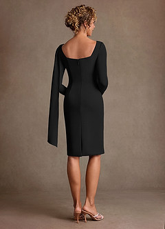 Azazie Merian Mother of the Bride Dresses Black Column Pleated Stretch Crepe Dress image2